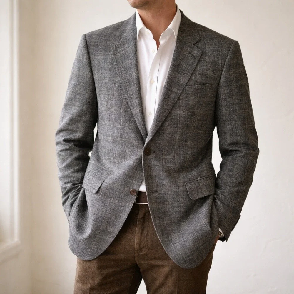 Jack Victor‎ Montreal Wool Blazer 43L Gray Plaid Sport Coat READ